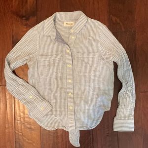Madewell Striped Button Down Back Tie Gauzy Top